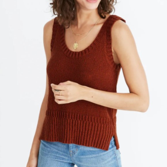 Madewell Minton Double Scoop Neck Boho Festival Neutral Knit Sweater Tank Top-S - Picture 14 of 15